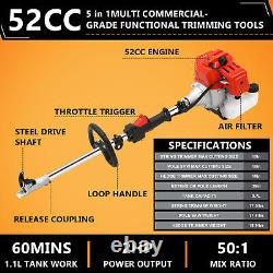 52CC 2-strokes 5-in-1 Gas Brush Cutter Weed Wacker Lawn Mower Gas String Trimmer