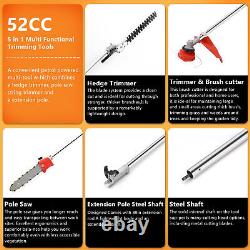 52CC 5 in 1 Gas Pole Saw Brush Cutter Gas Hedge Trimmer for Tree Weed Multi Tool