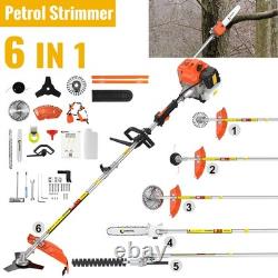 52CC 6 in 1 Petrol Grass Strimmer Multi Tool Brush Cutter Chainsaw Hedge 2500W