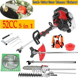 52CC Petrol Garden MULTI TOOL 5 in 1 Grass & Hedge Trimmer Strimmer Pole saw