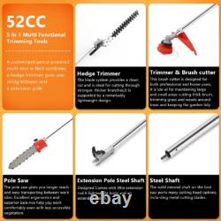 52 CC 5 In 1 Petrol Strimmer Brush Cutter, Hedge Trimmer Chainsaw 2-stroke