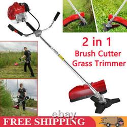 52cc 2-Stroke Petrol Brush Cutter Grass Line Trimmer Strimmer 2 in 1 Garden Tool