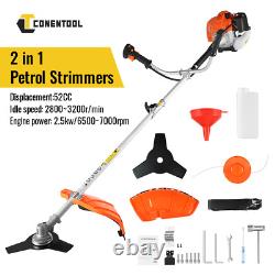 52cc 2-in-1 Petrol Strimmer Brush Cutter Garden Grass Line Trimmer 2-Stroke Tool