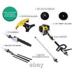 52cc 5-in-1 Long Reach Petrol Brush Cutter Trimmer Multi Functional Garden Tool