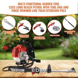 52cc Petrol Strimmer 2-Stroke 5-IN-1 Brush Cutter Petrol Grass Strimmer Backpack