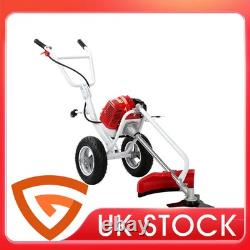 52cc Petrol Wheeled Brush Cutter Heavy Duty Handles 2 in 1 New Trolley Red Grass