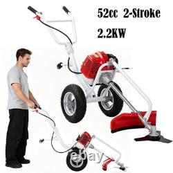 52cc Petrol Wheeled Brush Cutter Trolley Grass Trimmer 2-Stroke 2.2KW Split Shaf
