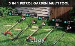 5 in 1 Petrol Brush Cutter Grass Trimmer Garden Multi Tool with Extension Pole