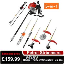 5in1 Petrol Hedge Trimmer Pole Saw 52cc Strimmer Brushcutter Garden Grass Line