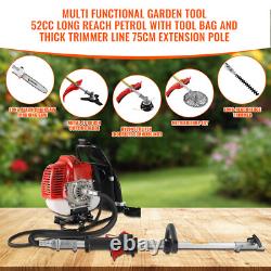 5in1 Petrol Strimmer 52cc Brush Cutter Garden Chain Grass Line Trimmer 2-Stroke