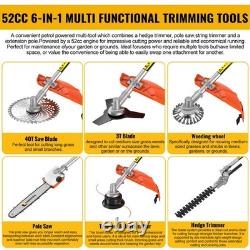 6in1 Petrol Strimmer 52CC 2-Stroke Hedge Trimmer Multi Garden Tool Brush Cutter