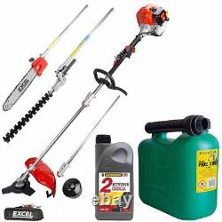 Excel 52cc Petrol 5 in 1 Multi Tool Pole Saw Brush Cutter Engine Oil & Fuel Can
