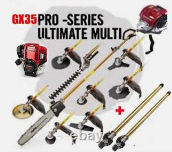 GX35 10 in 1 line gas weed wacker yard tool brush cutter string trimmer+2 poles
