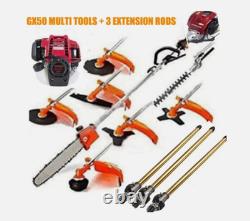 GX50 Brush Cutter 8 in 1 pole saw weed eater +3 extension poles