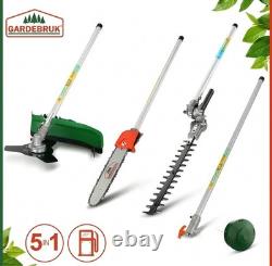 Gardebruk 5 in 1 Petrol Multi Tool Petrol Hedge Trimmer Chainsaw Strimmer Brush