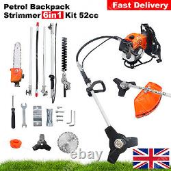 Petrol Backpack Strimmer Brushcutter Chainsaw Hedgetrimmer Garden 6in1 52cc