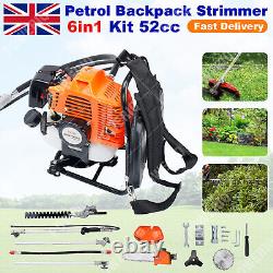 Petrol Backpack Strimmer Brushcutter Chainsaw Hedgetrimmer Garden 6in1 52cc