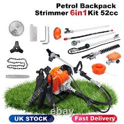 Petrol Backpack Strimmer Brushcutter Chainsaw Hedgetrimmer Garden 6in1 Kit 52cc