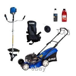 SGS 46cm Petrol Lawnmower & 52cc Strimmer/Brush Cutter & 2 Oils Garden Tool Set