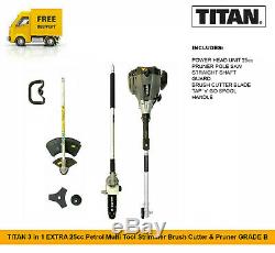 TITAN 3 in 1 EXTRA 25cc Petrol Multi Tool Strimmer Brush Cutter & Pruner