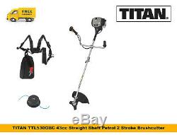 TITAN TTL530GBC Petrol Strimmer Brushcutter 43cc BullHorn Straight Shaft 2Stroke