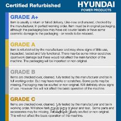 Hyundai Grade A+ HYBC5200X 52cc 2 Stroke Soft Grip Petrol Brush Cutter translates to 'Hyundai Grade A+ HYBC5200X 52cc Débroussailleuse à essence à poignée souple 2 temps' in French.