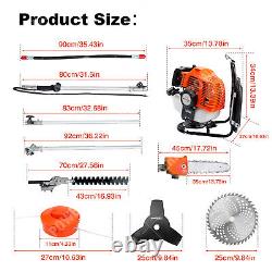 Kit de jardin 6 en 1 avec débroussailleuse à dos à essence, tronçonneuse, taille-haie, moteur 52cc