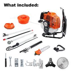Kit de jardin 6 en 1 : débroussailleuse à dos à essence, tronçonneuse, taille-haie 52cc