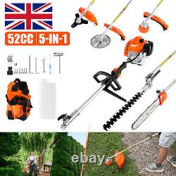 Taille-haie 5-en-1 à essence de 52CC avec fonctions multiples de coupe-bordures, débroussailleuse et tronçonneuse pour jardin