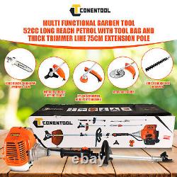 Taille-haie 5-en-1 à essence de 52CC avec fonctions multiples de coupe-bordures, débroussailleuse et tronçonneuse pour jardin