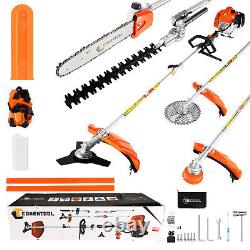 Taille-haie 5-en-1 à essence de 52CC avec fonctions multiples de coupe-bordures, débroussailleuse et tronçonneuse pour jardin